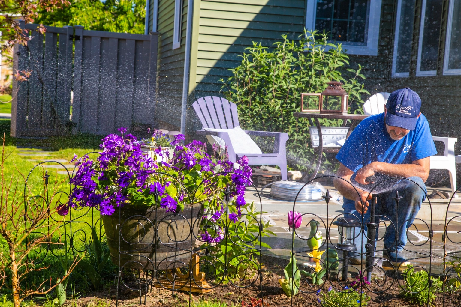 Drip irrigation watering garden plants